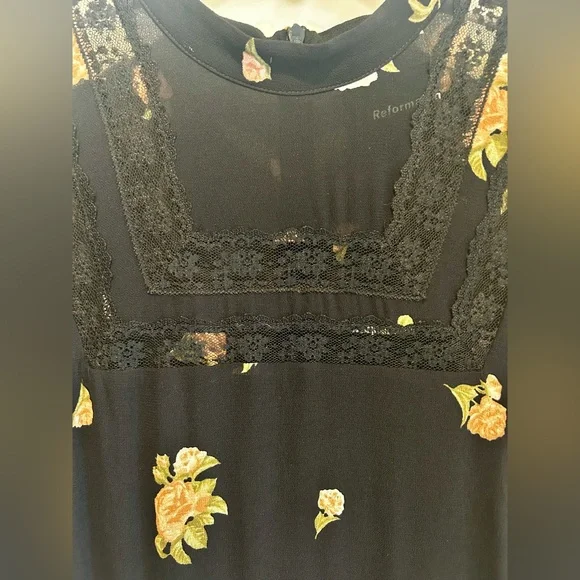 Reformation Sachi dress black size 2 Aphrodite floral - Picture 6 of 13